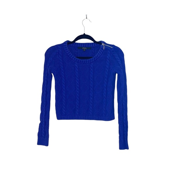 Guess Cobalt Blue Zip Shoulder Cable Knit Cropped Sweater XXsmall Women’s - Picture 10 of 10